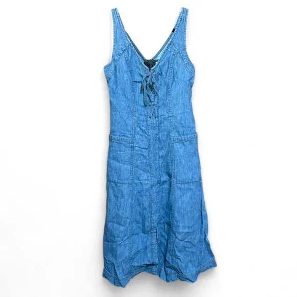 Holding Horses Anthropologie atoll lace up midi dress linen cotton blend Size 4 - Picture 2 of 8